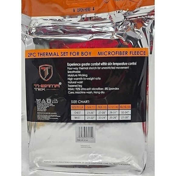 Boys Thermal Underwear Set Microfiber Long John Pants Shirt Baselayer Blue, LG - Picture 2 of 2